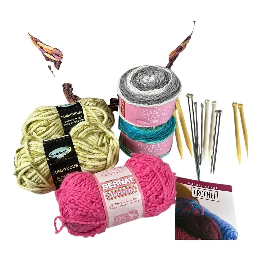Complete Yarn & Crochet Bundle with Basket – Hooks, Needles, Books & Yarn Lot